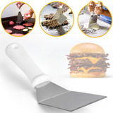 Espátula Curva Inox Chapa Pizza Hambúrguer Chapeiro Cozinha Cor Branco
