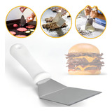 Espátula Curva Inox Chapa Pizza Hambúrguer Chapeiro Cozinha Cor Branco
