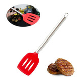Espatula Fritura Chapeiro Vazada Vermelha Silicone Inox 34cm