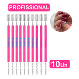 Espátulas Palito De Cutícula Rosca Mista Aço Inox De Unha Cutelaria Silicone Rosa Manicure 10 Unidades