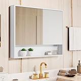 Espelharia Eros Armario De Banheiro Com Espelho Duas Portas E Prateleiras Internas Compacto  Suspenso  Aério  Branco 