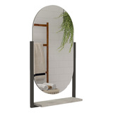 Espelheira Com Prateleira Aço Decorativa P Banheiro Cinza