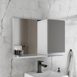 Espelho Banheiro Espelheira Com Armário 60cm Moldura Branco cinza