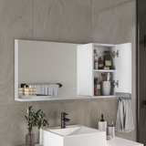 Espelho Banheiro Espelheira Com Armário 80cm Moldura Branco inteiro