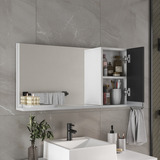 Espelho Banheiro Espelheira Com Armário 80cm Moldura Branco preto