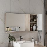 Espelho Banheiro Espelheira Com Armário 80cm Moldura Madeirado branco