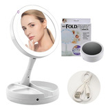 Espelho De Luz Led Dobravel Lupa Aumenta 10x Maquiagem Usb