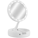 Espelho De Maquiagem LED Com Base Organizadora- Dobrável- Dupla Face- Aumento 10x- Iluminação Integrada- Portátil- Branco D7-Store