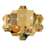 Espelho Decorativo Em Acrílico Dourado Hexagonal