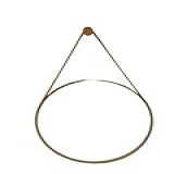 Espelho Decorativo Redondo 50cm Adnet Suspenso C Alça Couro Ecológico 5 Anos De Garantia Caramelo
