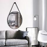 Espelho Decorativo Redondo 60cm Adnet Suspenso C Alça Couro Preto 