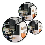 Espelho Decorativo Trio Vidro Redondo Suspenso Banheiro Sala Moldura Preto