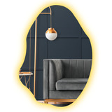 Espelho Grande Orgânico Led Botão 70x50cm Quarto Sala Loja Moldura Quente 3000k