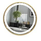 Espelho Led FRIO Temperaturas 70 Cm MOLDURA DOURADA OURO Botão Touch Luz Ajustável Redondo Luz Frontal Jateado Banheiro