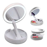 Espelho Make Led Dobrável Zoom 10x Maquiagem Portátil E Usb