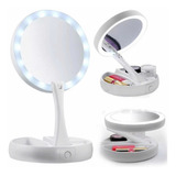 Espelho Maquiagem Aumento 10x Dupla Face Luz Led Organizador