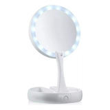 Espelho Maquiagem Dupla Face Luz Led Dobr Gira Aumento 10x