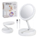 Espelho Maquiagem Duplo Led Mesa Portátil Dobrável Zoom 10x