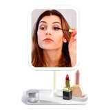 Espelho Maquiagem Mesa Led Touch Dobrável Iluminado Portátil Moldura Branco