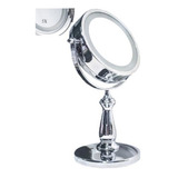 Espelho Mesa Luz Led Aumento 5x Dupla Face Maquiagem Prata