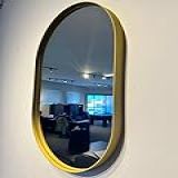 Espelho Oval De Parede Com Borda Moldura Amarelo Renault Para Sala Banheiro Quarto 80 X 50 Cm