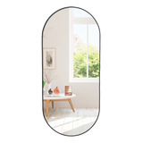 Espelho Oval Decorativo 110x50 Borda Couro Suporte Sala