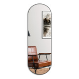 Espelho Oval Decorativo 150x50 Com Borda Em Couro Suporte