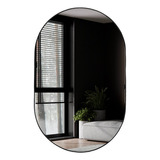 Espelho Oval Decorativo 50x80 Com Borda Couro Suporte Sala