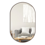 Espelho Oval Decorativo 60x40 Com Borda Em Couro Suporte