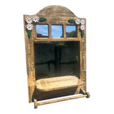 Espelho Porta Toalha Janela Madeira Demolição Rustico 75cm