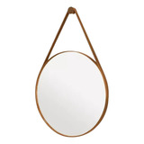 Espelho Redondo Adnet 80cm Moldura E Alça Couro Caramelo