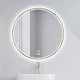 Espelho Redondo De LED Para Banheiro Com Moldura Dourada Preta Espelho De Espelho De Maquiagem Decorativa De Hotel Montado Na Parede Iluminado Com 3 Cores De LED Ajustáveis Moldura Doura