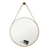 Espelho Redondo Decorativo Adnet Escandinavo 60cm Suporte Cor Da Moldura Couro Caramelo