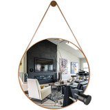Espelho Redondo Decorativo Com Alça De Couro 50cm Adnet Top