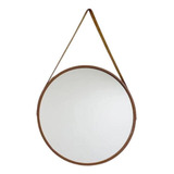 Espelho Redondo Decorativo Moldura Marrom Alça Marrom 45 Cm