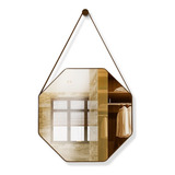 Espelho Redondo Decorativo Sextavado 60cm Couro Pendurador