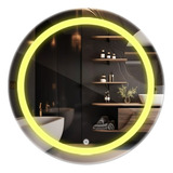 Espelho Redondo Jateado Com Led 100x100 Lapidado Luxo Moldura Quente