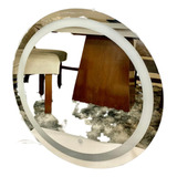 Espelho Redondo Jateado Com Led 80x80cm Lapidado Com Luz led Cor Da Moldura Branco Quente