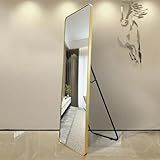 Espelho Retangular Chão Suporte Corpo Inteiro 1 50x40cm Moldura Aluminio Dourado Luxo