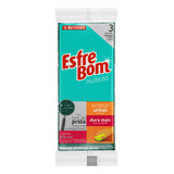 Esponja Esfrebom Multiuso Protege Unhas De Espuma De Poliuretano E Fibra Sintética Abrasiva Amarelo Pacote X 3