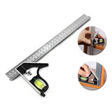 Esquadro De Aço Combinado Com Nível Ajustável 300mm 12 Pol Cor Prateado