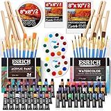 ESRICH Kit De Pintura Profissional Premium 77 Peças Com 1 Cavalete De Madeira- 48 Cores -24 Acrílicas E 24 Aquarelas-- 20 Pincéis- 6 Telas- Kit De Materiais De Pintura Para Crianças- Estudantes-
