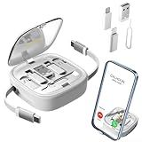 ESSAGER Kit De Cabo De Carregamento Retrátil Multi USB Adaptador USB C Para Iluminação USB A E Tipo C Para Tipo C Micro Iluminação Transferência De Dados Caixa De Armazenamento De Cartão Com Suporte De Telefone Branco
