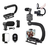 Estabilizador Câmera Dslr Celular Kit Filmagem Luz Microfone