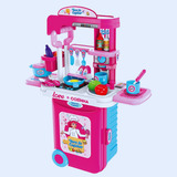 Estação Cozinha Kit Infantil Brinquedo Bancada Maleta 3 Em 1
