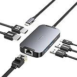 Estação De Ancoragem USB C Monitor Duplo Divisor HDMI Tela Estendida 2 Monitores Para Mac E Windows Adaptador Multiporta USB C 6 Em 1 HDMI Duplo De 1000 Mbps Gigabit Ethernet PD Entrega De