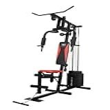 Estação Musculação 45Kg Academia Completa WCT Fitness Treino Peito Perna Costa Voador Barra Pulley Cadeira Extensora Aparelho Ginástica Residencial Preto E Vermelho