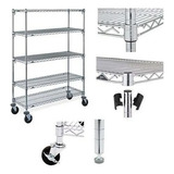 Estante Aço Cromado 5 Prateleiras Rack Aramado C Rodas Cor Prateado