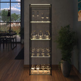 Estante Industrial Moderna Em Metal Preto Elegância E Sofisticação Cristaleira Espelhada Com Design Contemporâneo E Prateleiras De Vidro Para Exposição De Cristais