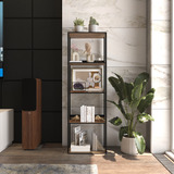 Estante Livreiro Industrial Com Estrutura Preta E Prateleiras De Madeira Design Nórdico Mod Danúbio
